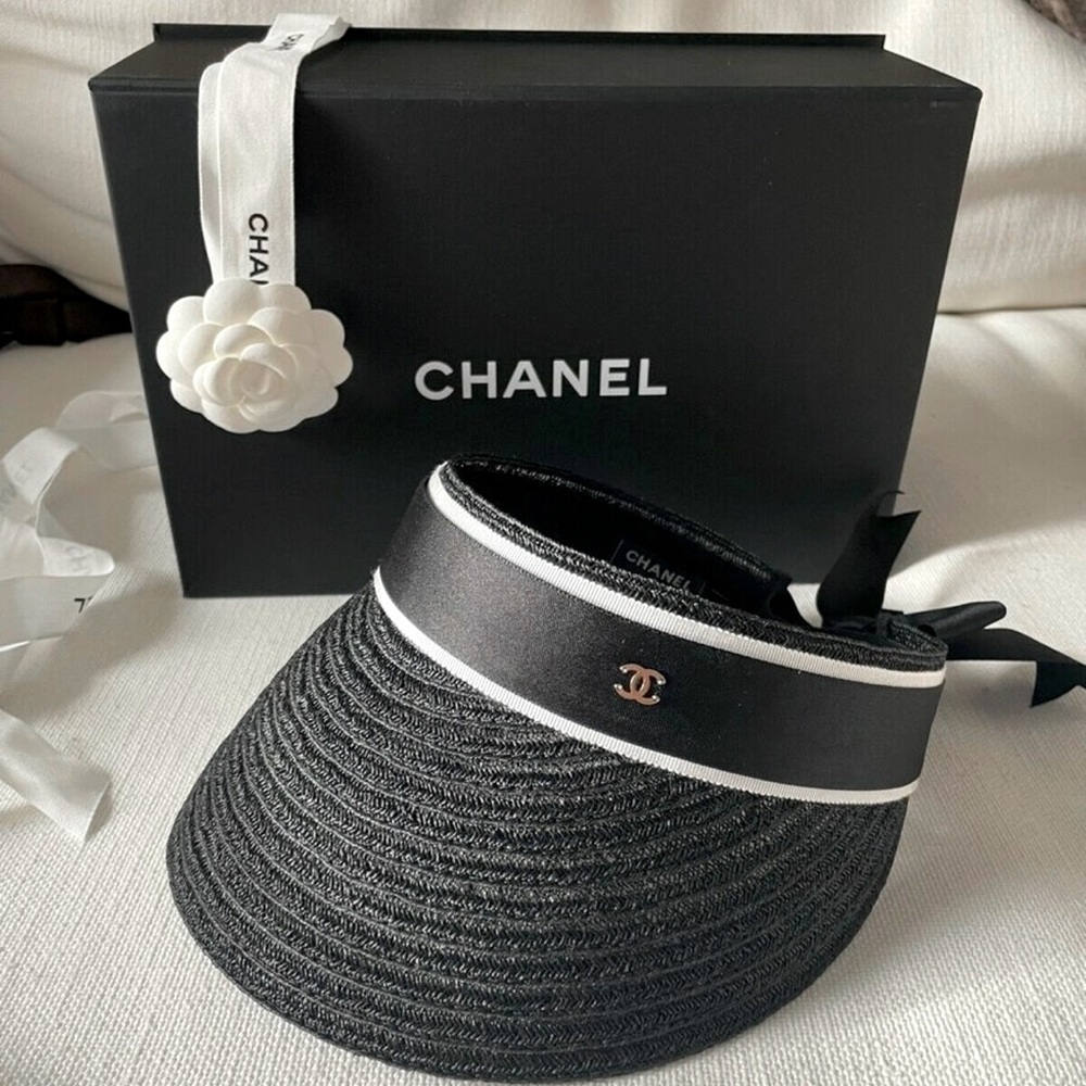 Chanel Black Straw Visor